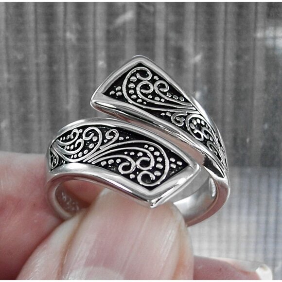 925 STERLING SILVER Unique Bali Bypass Swirl Ring - Picture 7 of 15